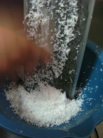 Grate the coconut to prepare coconut milk